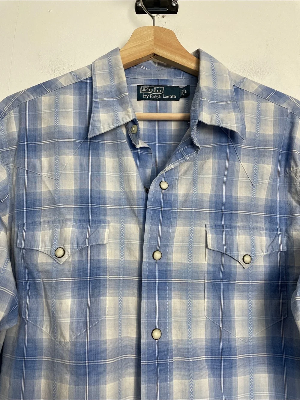 Polo Ralph Lauren Men L Plaid Pearl Snap Button-Up Cowboy Rodeo Western Shirt